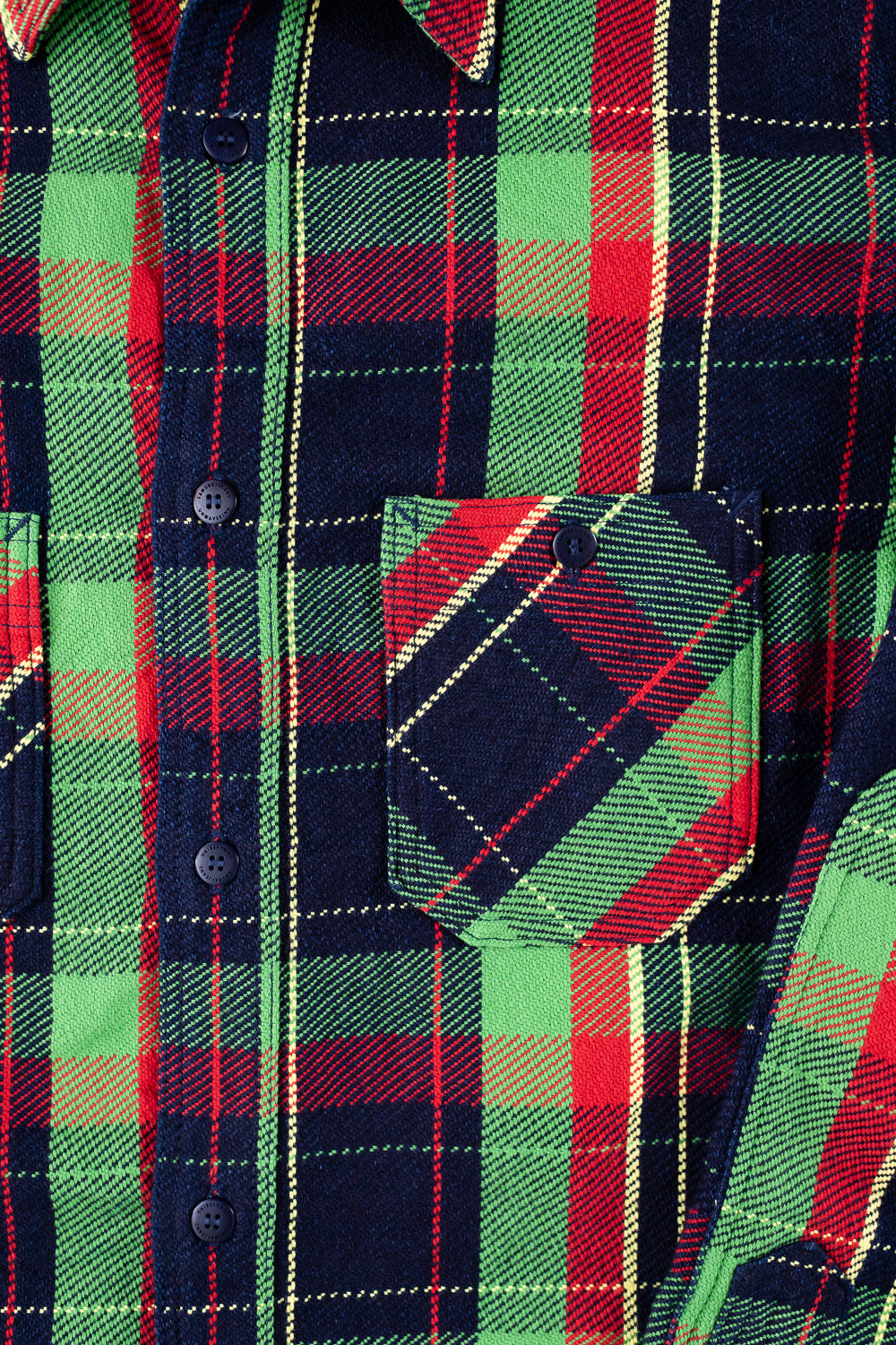 SIN23-01W - Rope Dyed Flannel Check Shirt - Green, Indigo