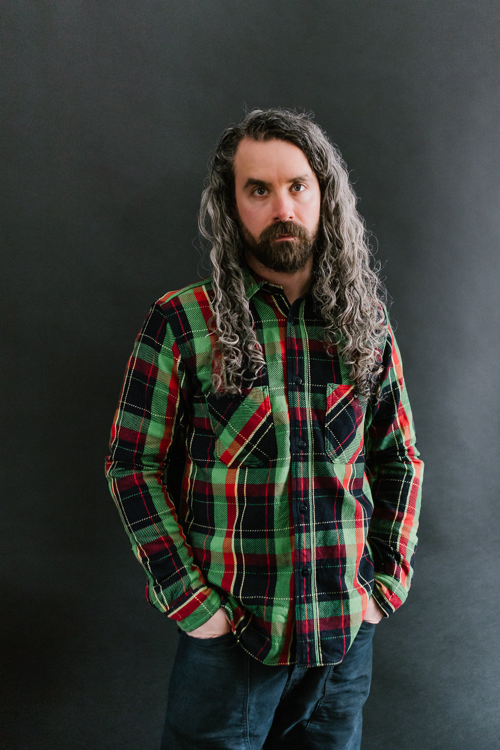 SIN23-01W - Rope Dyed Flannel Check Shirt - Green, Indigo