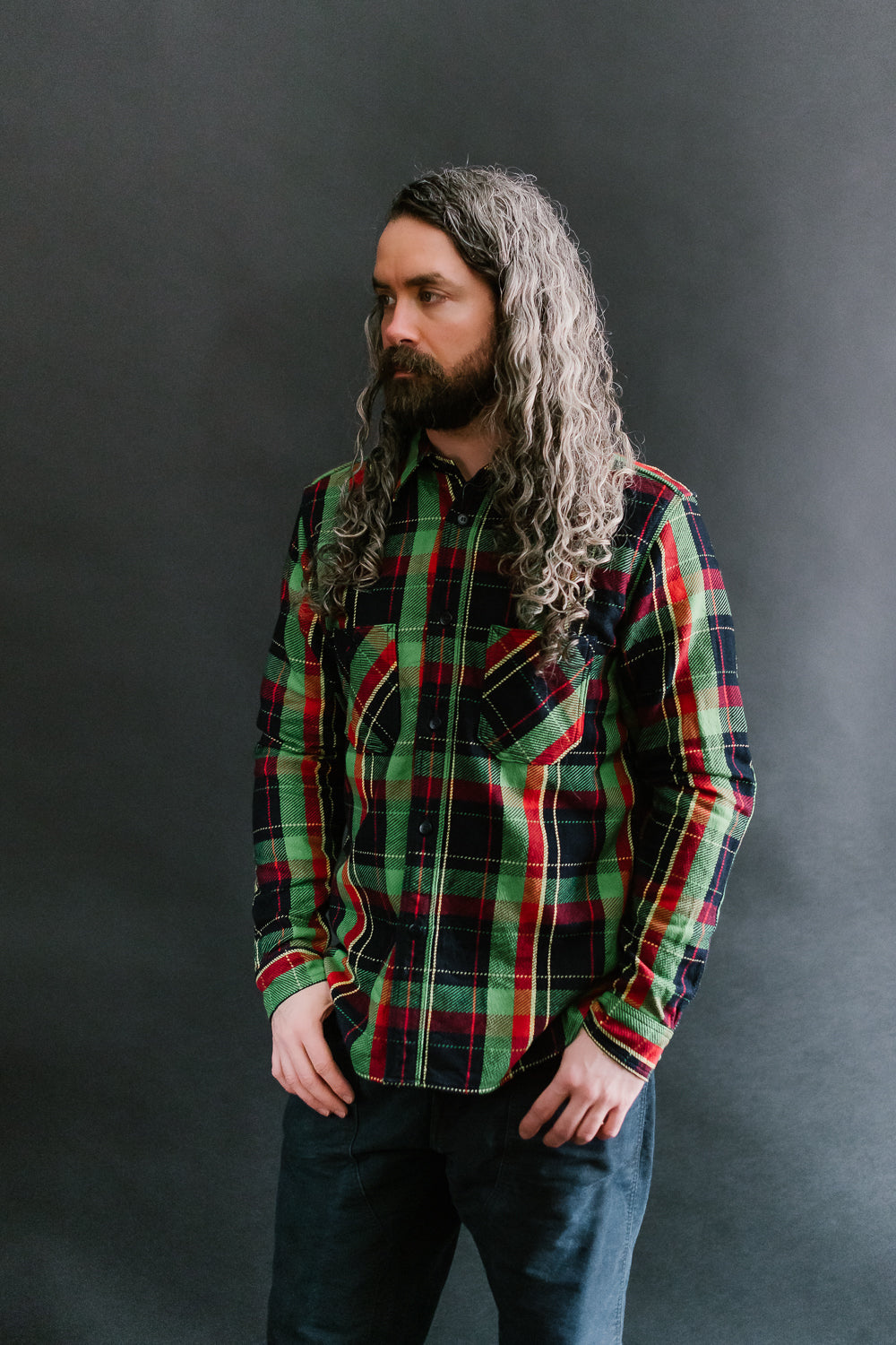 SIN23-01W - Rope Dyed Flannel Check Shirt - Green, Indigo