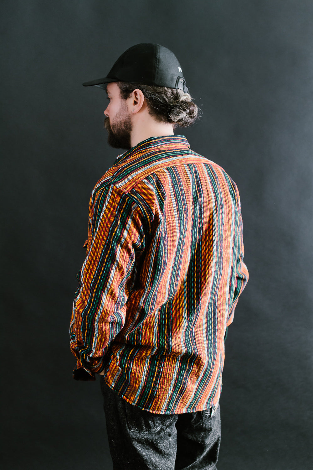 SIN23-02W - Rope Dyed Slub Flannel Stripe Shirt - Indigo, Orange