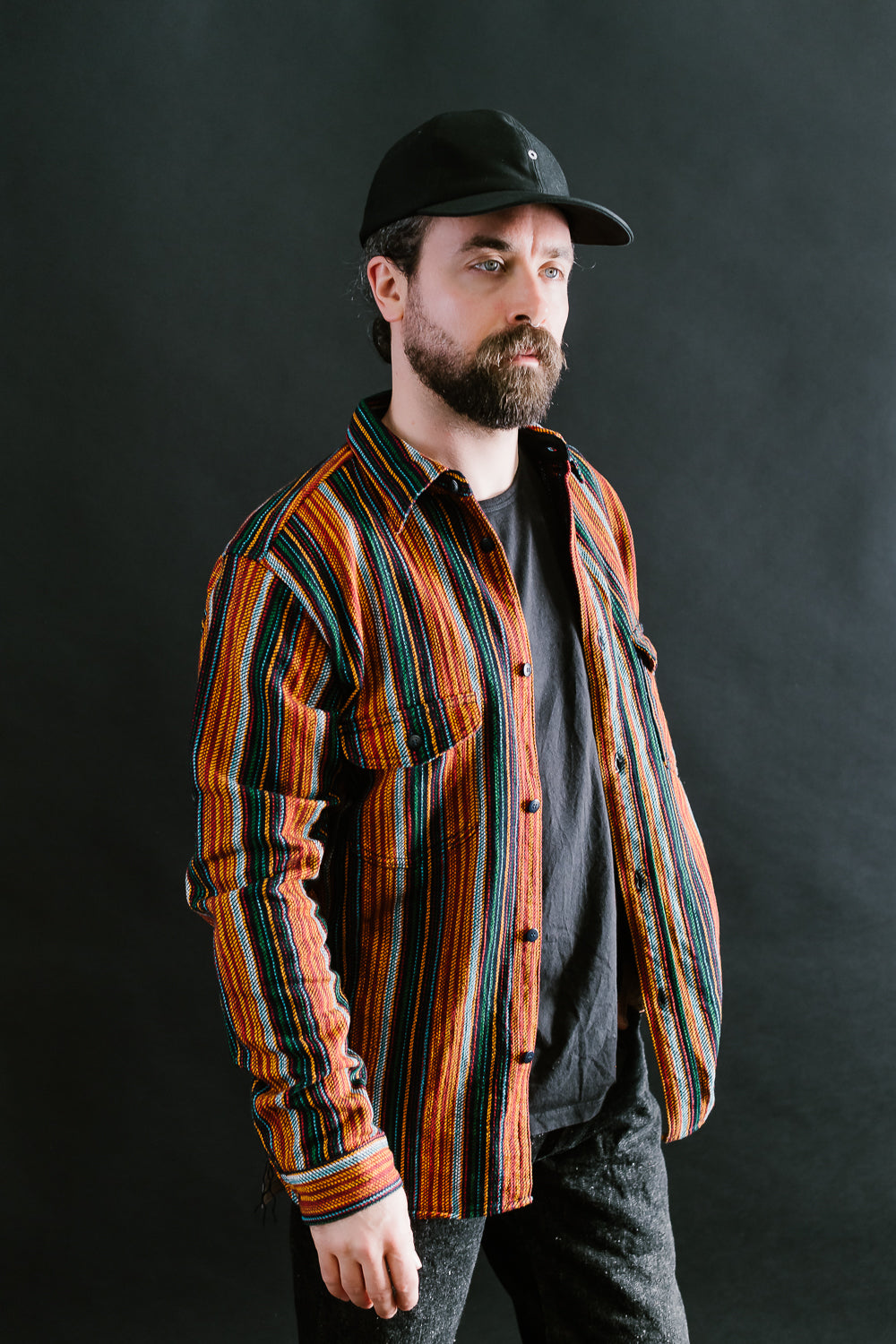 SIN23-02W - Rope Dyed Slub Flannel Stripe Shirt - Indigo, Orange