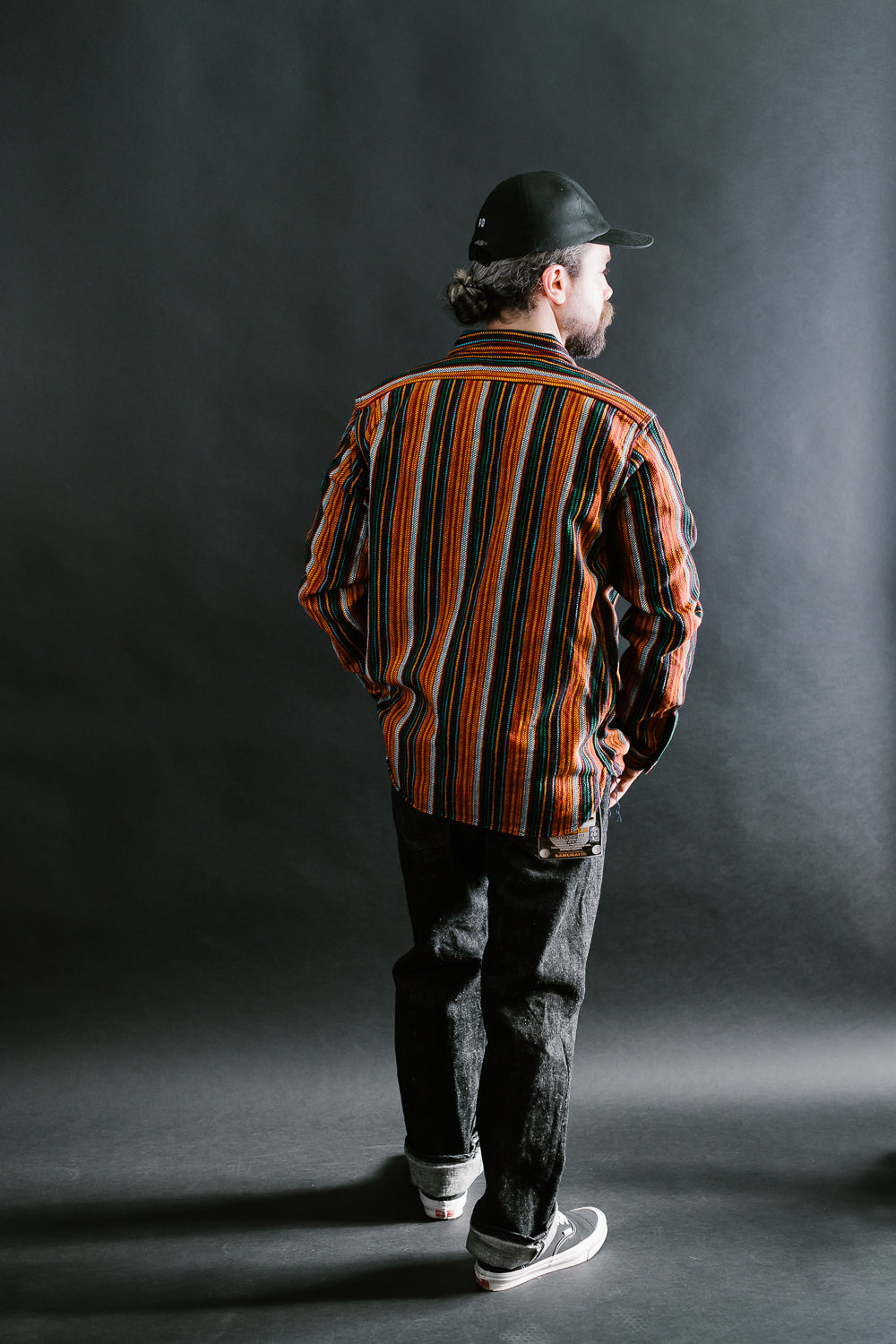 SIN23-02W - Rope Dyed Slub Flannel Stripe Shirt - Indigo, Orange