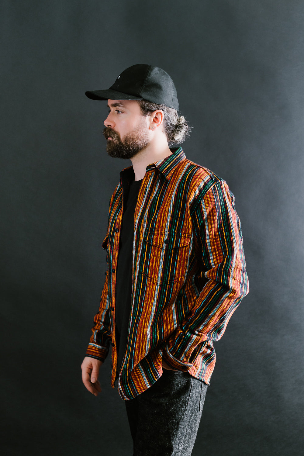 SIN23-02W - Rope Dyed Slub Flannel Stripe Shirt - Indigo, Orange