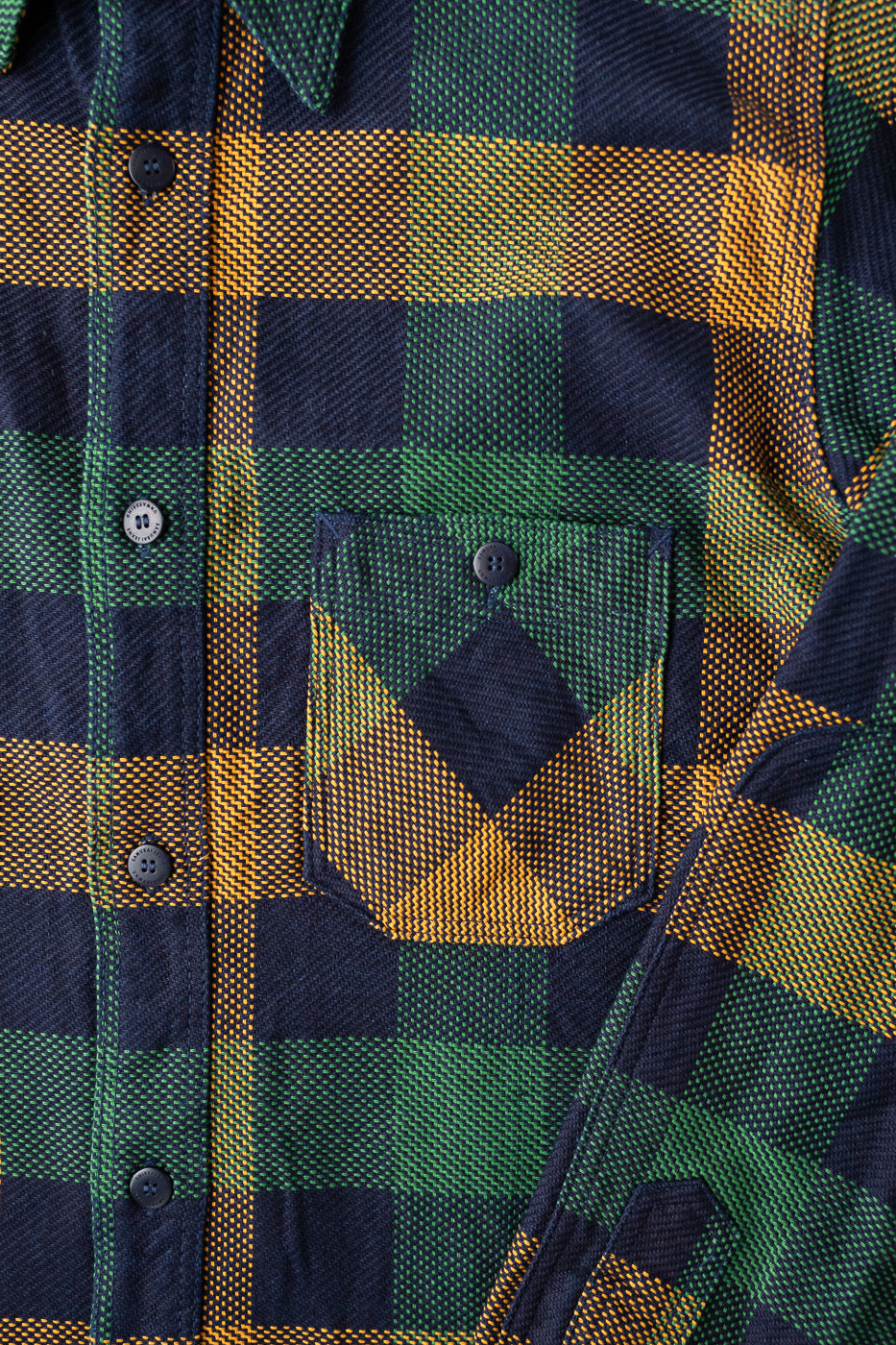 SIN24-01W - Rope-Dyed Indigo Heavy Flannel Work Shirt - Orange, Green