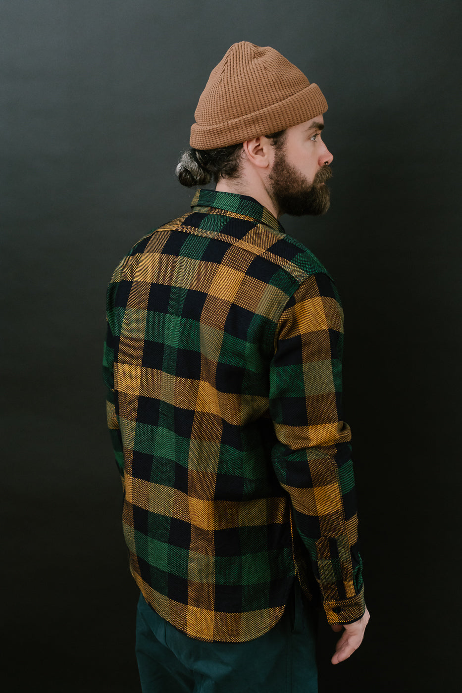 SIN24-01W - Rope-Dyed Indigo Heavy Flannel Work Shirt - Orange, Green