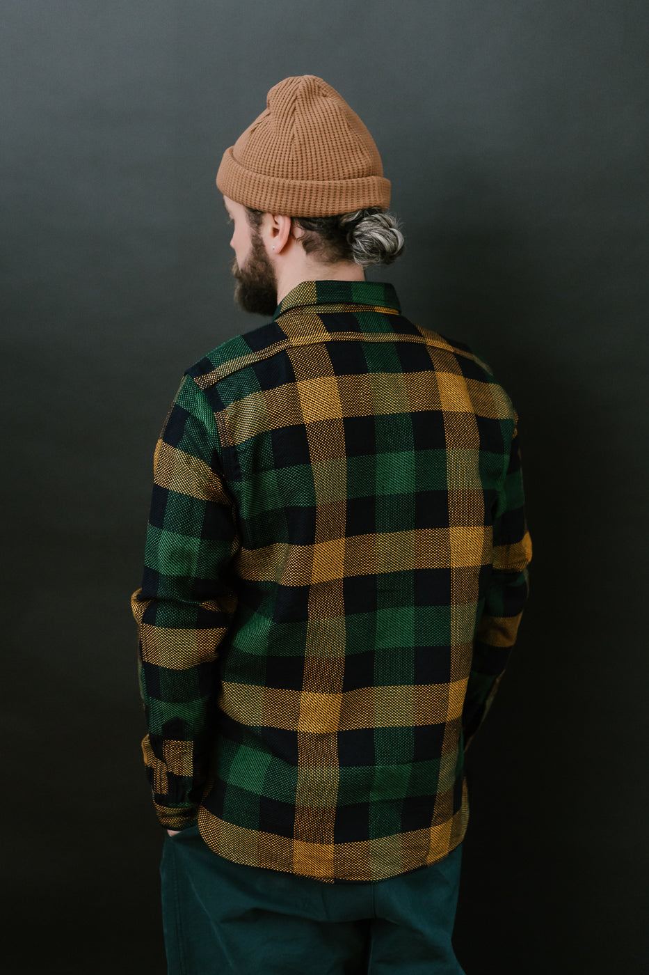 SIN24-01W - Rope-Dyed Indigo Heavy Flannel Work Shirt - Orange, Green