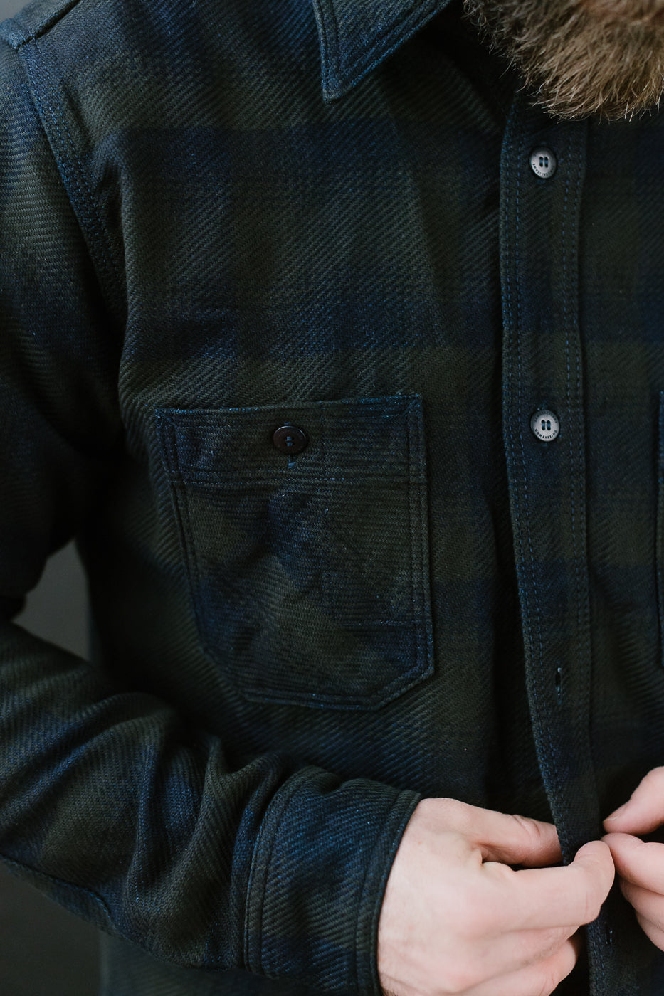 SIN24-03W - Rope-Dyed Indigo Heavy Flannel Work Shirt - Black