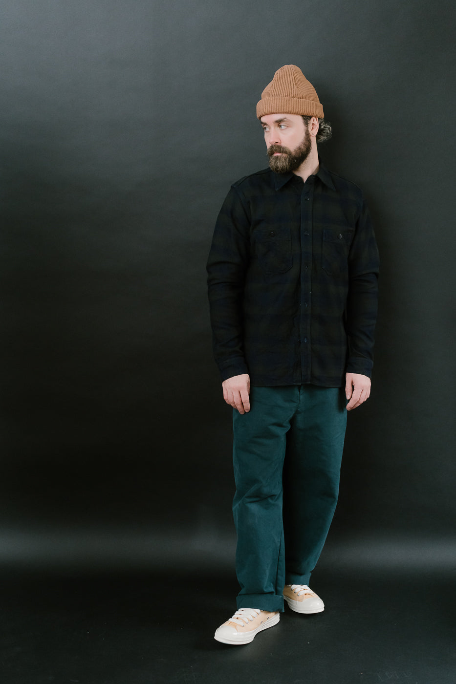 SIN24-03W - Rope-Dyed Indigo Heavy Flannel Work Shirt - Black