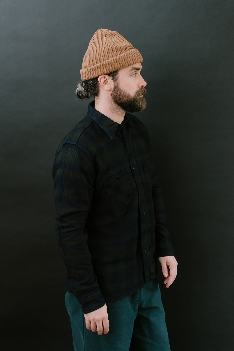 SIN24-03W - Rope-Dyed Indigo Heavy Flannel Work Shirt - Black