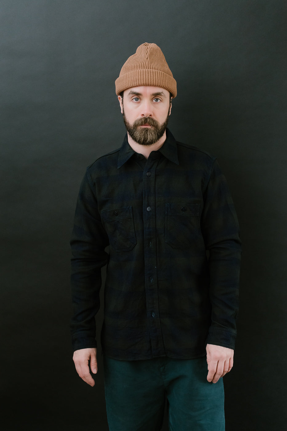 SIN24-03W - Rope-Dyed Indigo Heavy Flannel Work Shirt - Black