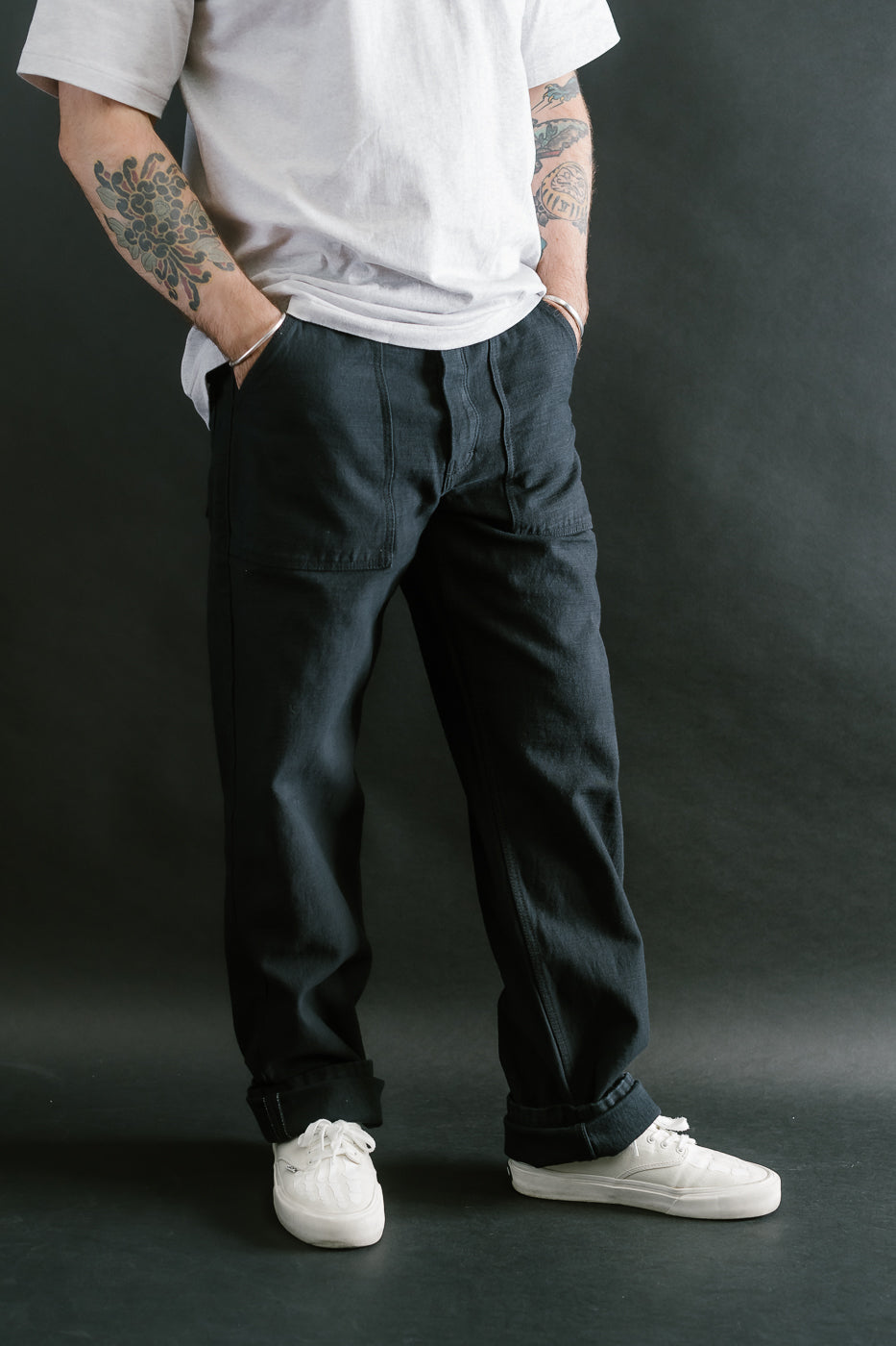 SJ52BK - Back Satin Selvedge Baker Pants - Black