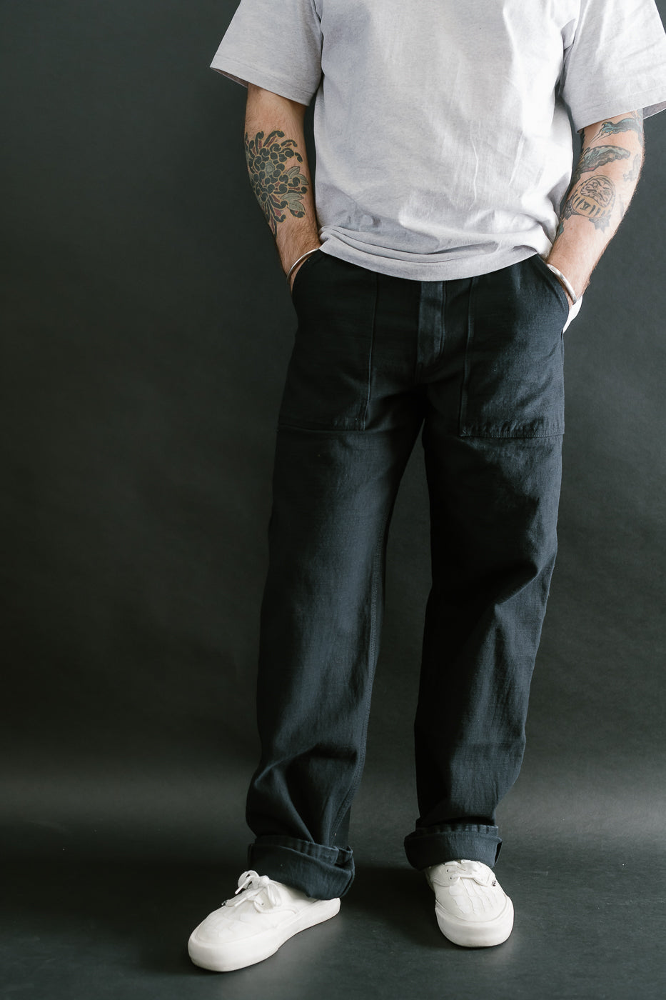 SJ52BK - Back Satin Selvedge Baker Pants - Black