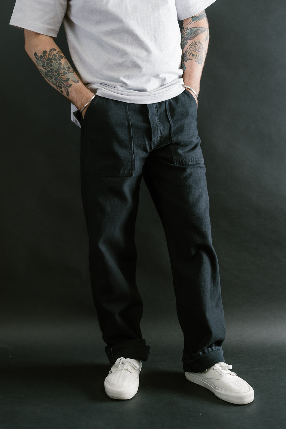 SJ52BK - Back Satin Selvedge Baker Pants - Black