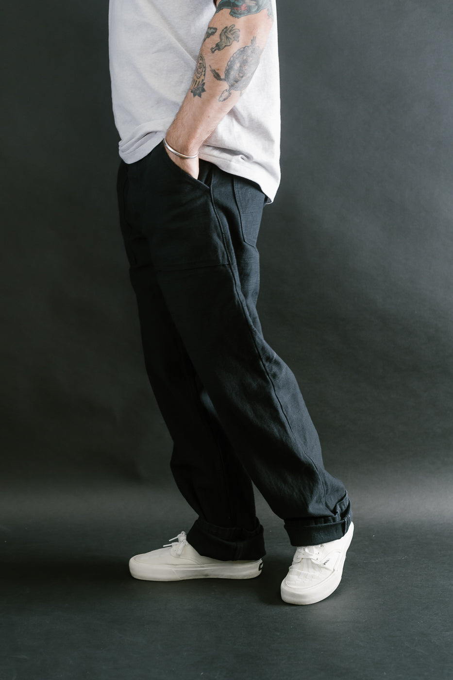 SJ52BK - Back Satin Selvedge Baker Pants - Black