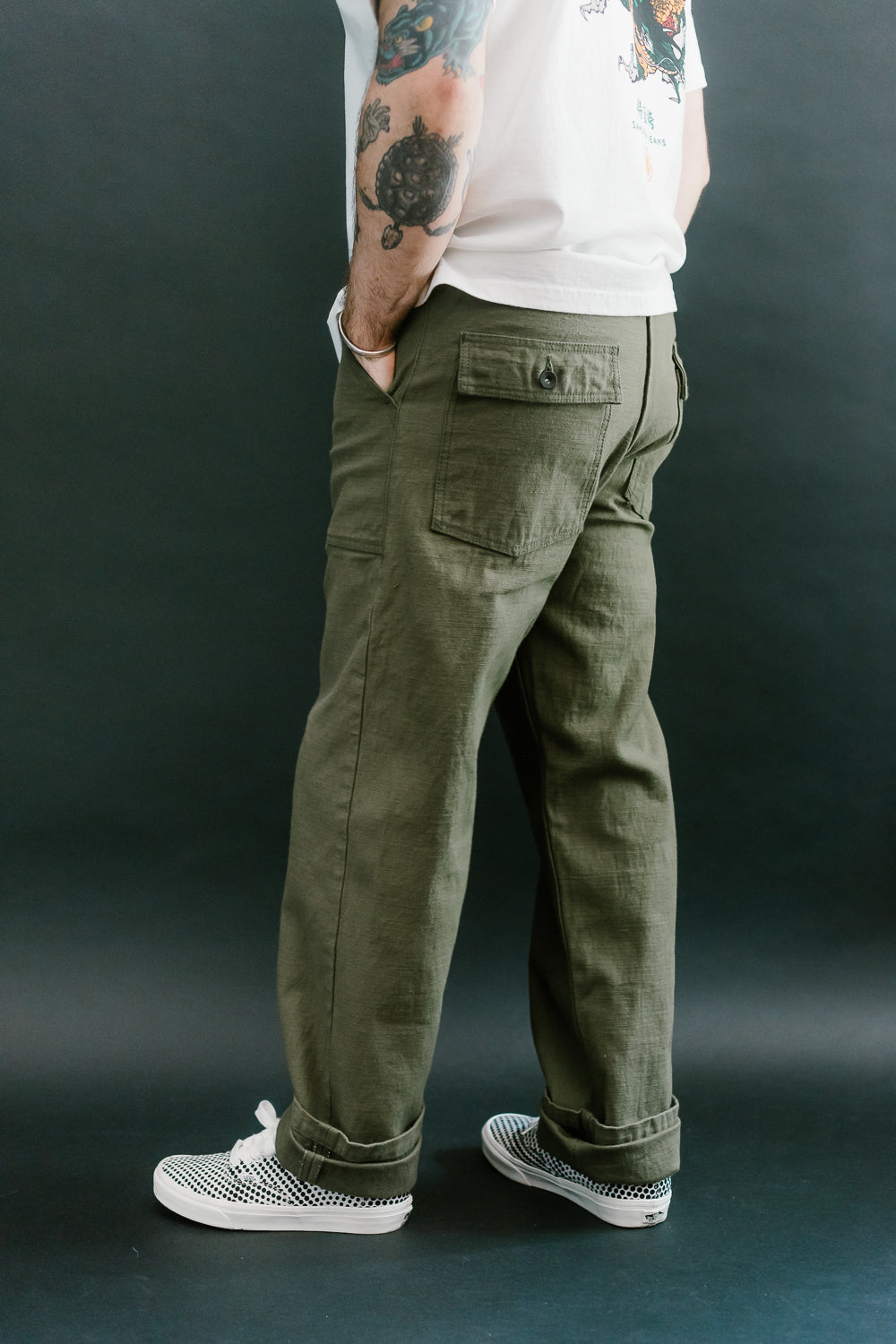 SJ52BP - 15oz Back Satin Heavy Baker Pant - Olive