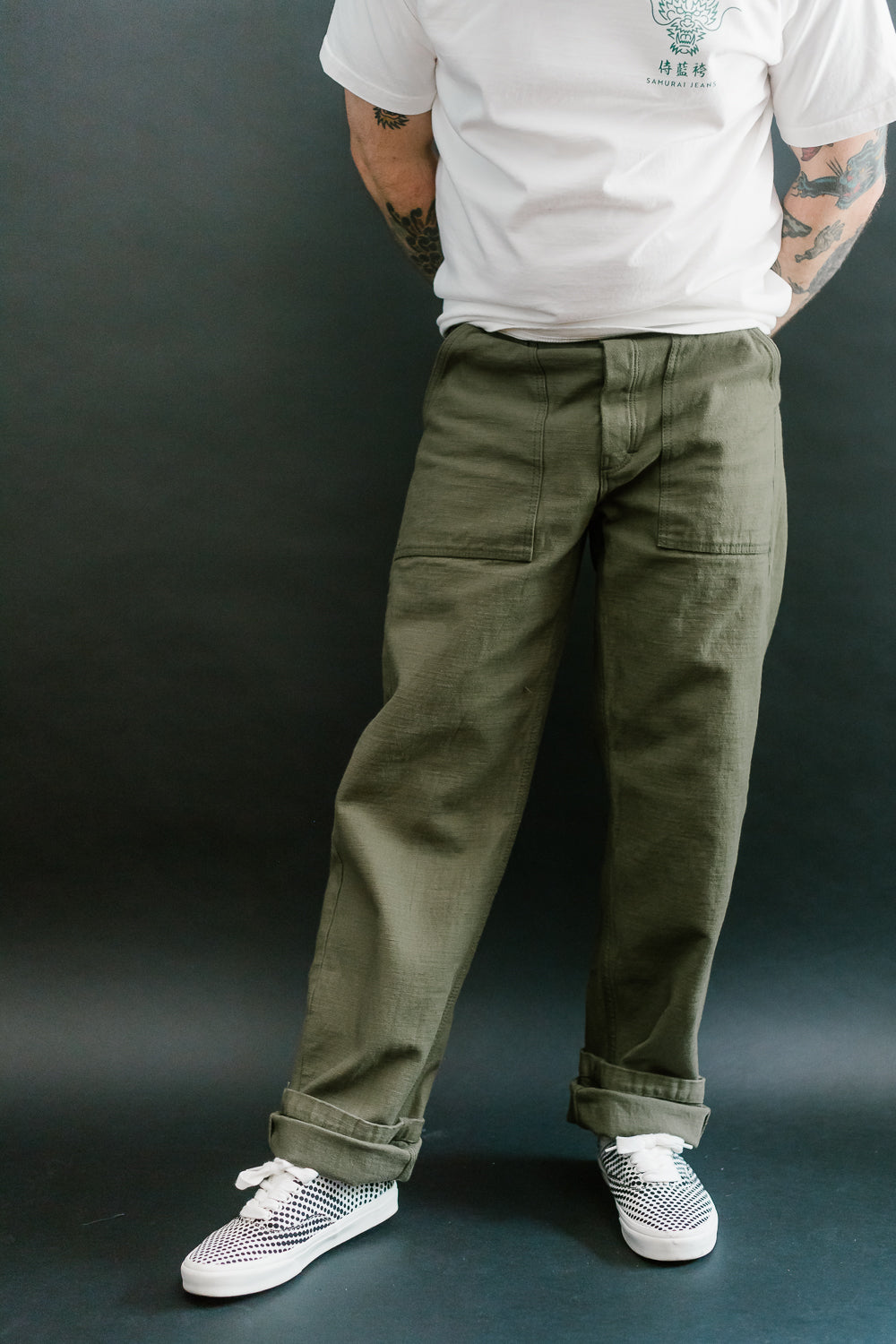 SJ52BP - 15oz Back Satin Heavy Baker Pant - Olive