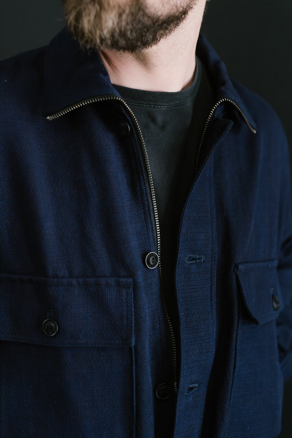 SJMJ24-01 - Spotted Zip Field Jacket - Natural Indigo