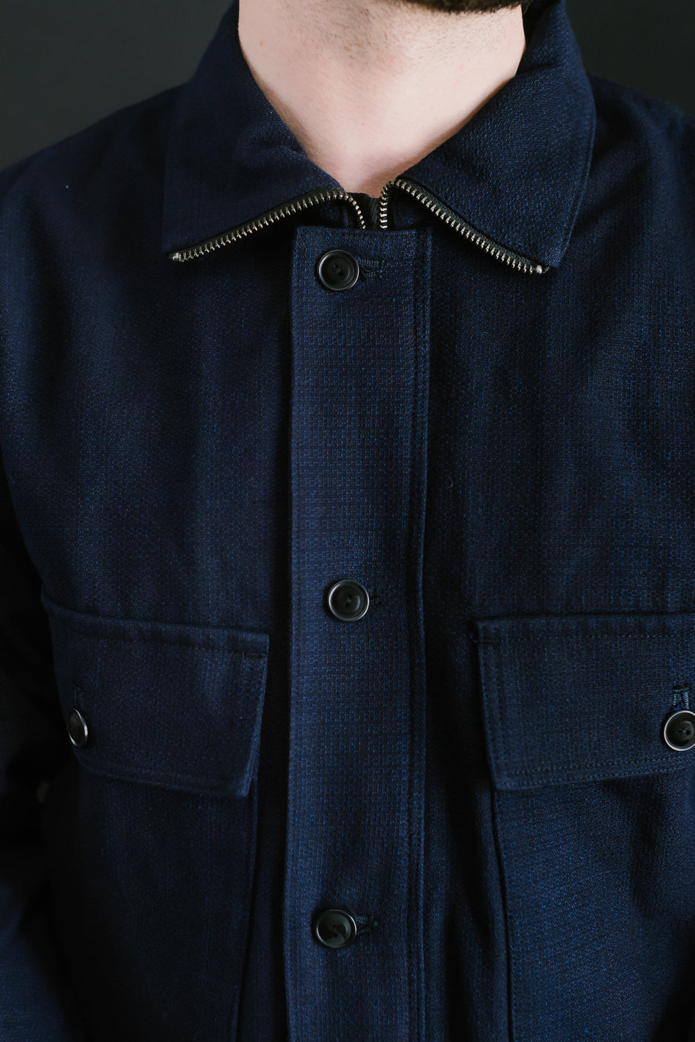 SJMJ24-01 - Spotted Zip Field Jacket - Natural Indigo