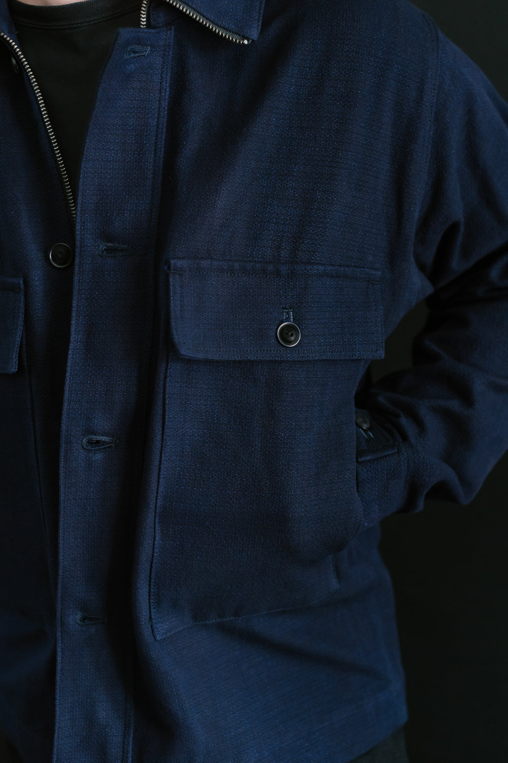 SJMJ24-01 - Spotted Zip Field Jacket - Natural Indigo