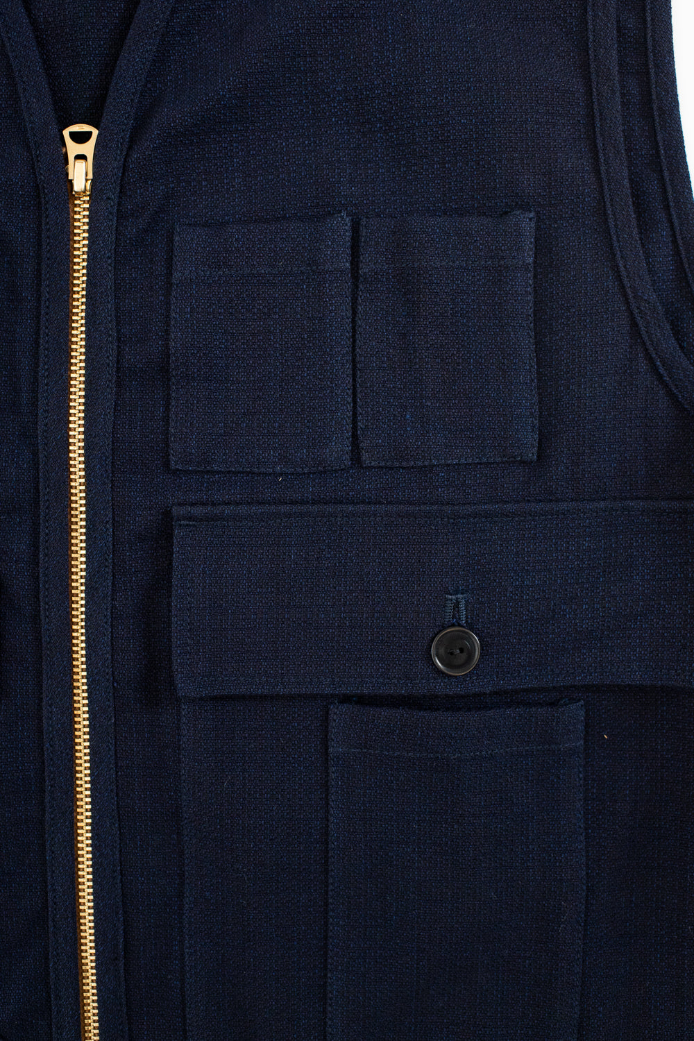 SJVT24-AK - 'Aimadara' Spotted Mixed Field Vest - Natural Indigo