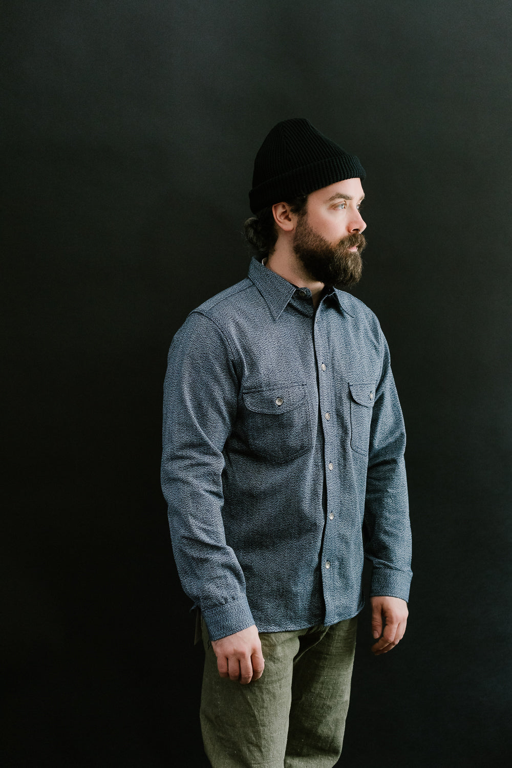 SSS23-AMW - Twisted Yarn Work Shirt - Natural Indigo