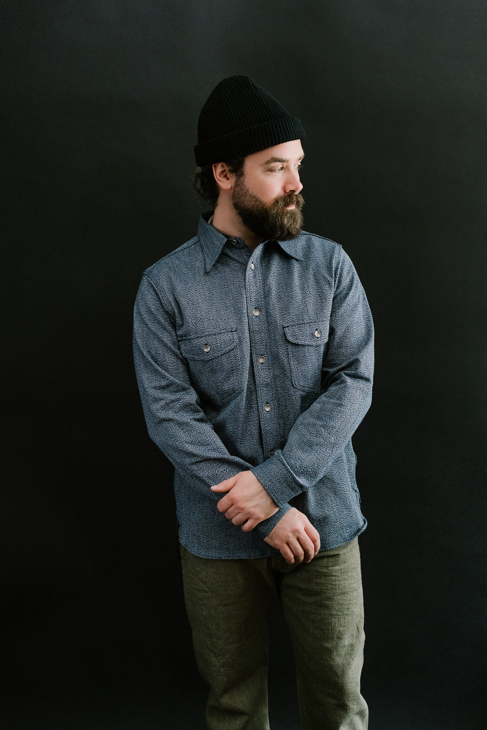 SSS23-AMW - Twisted Yarn Work Shirt - Natural Indigo