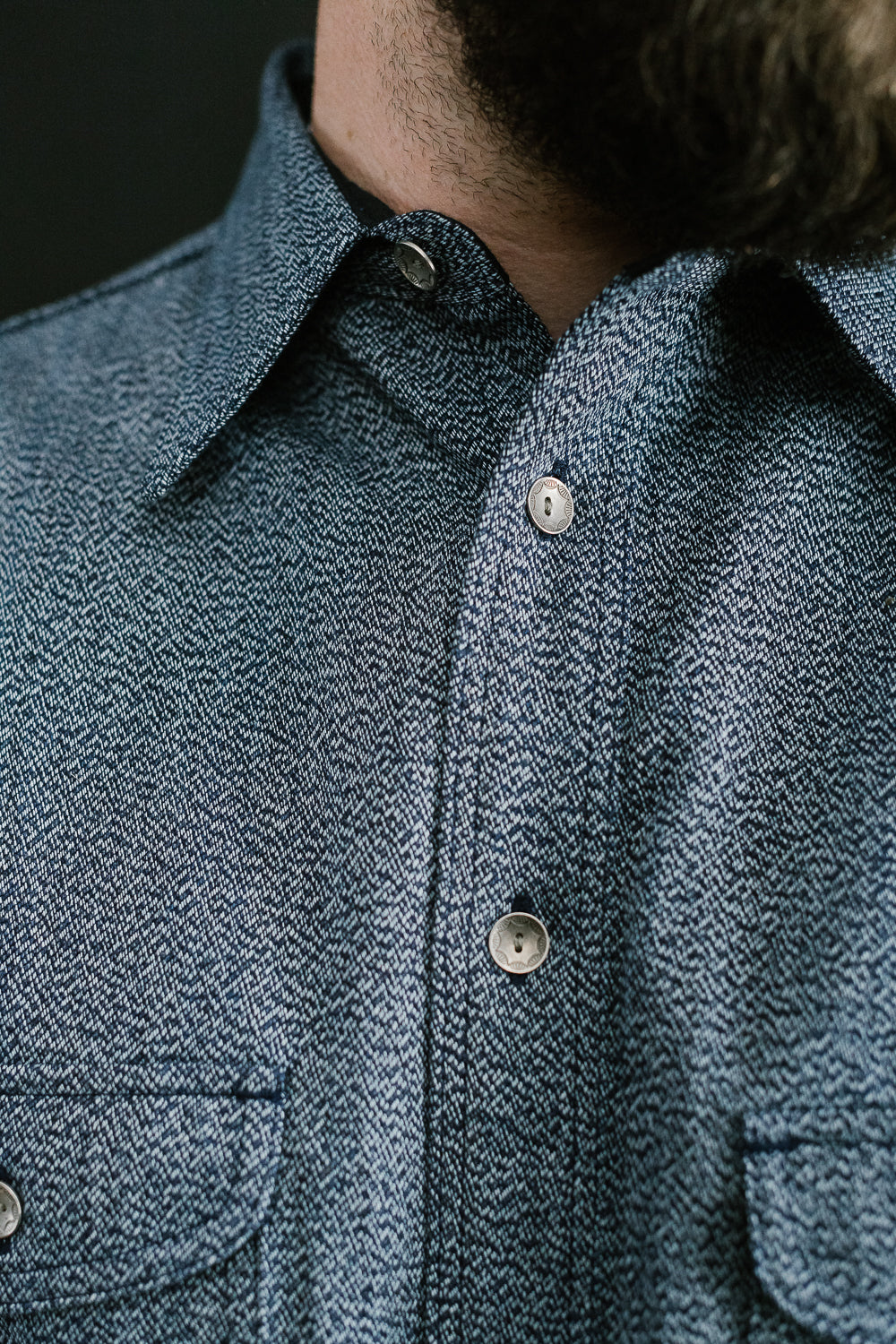 SSS23-AMW - Twisted Yarn Work Shirt - Natural Indigo