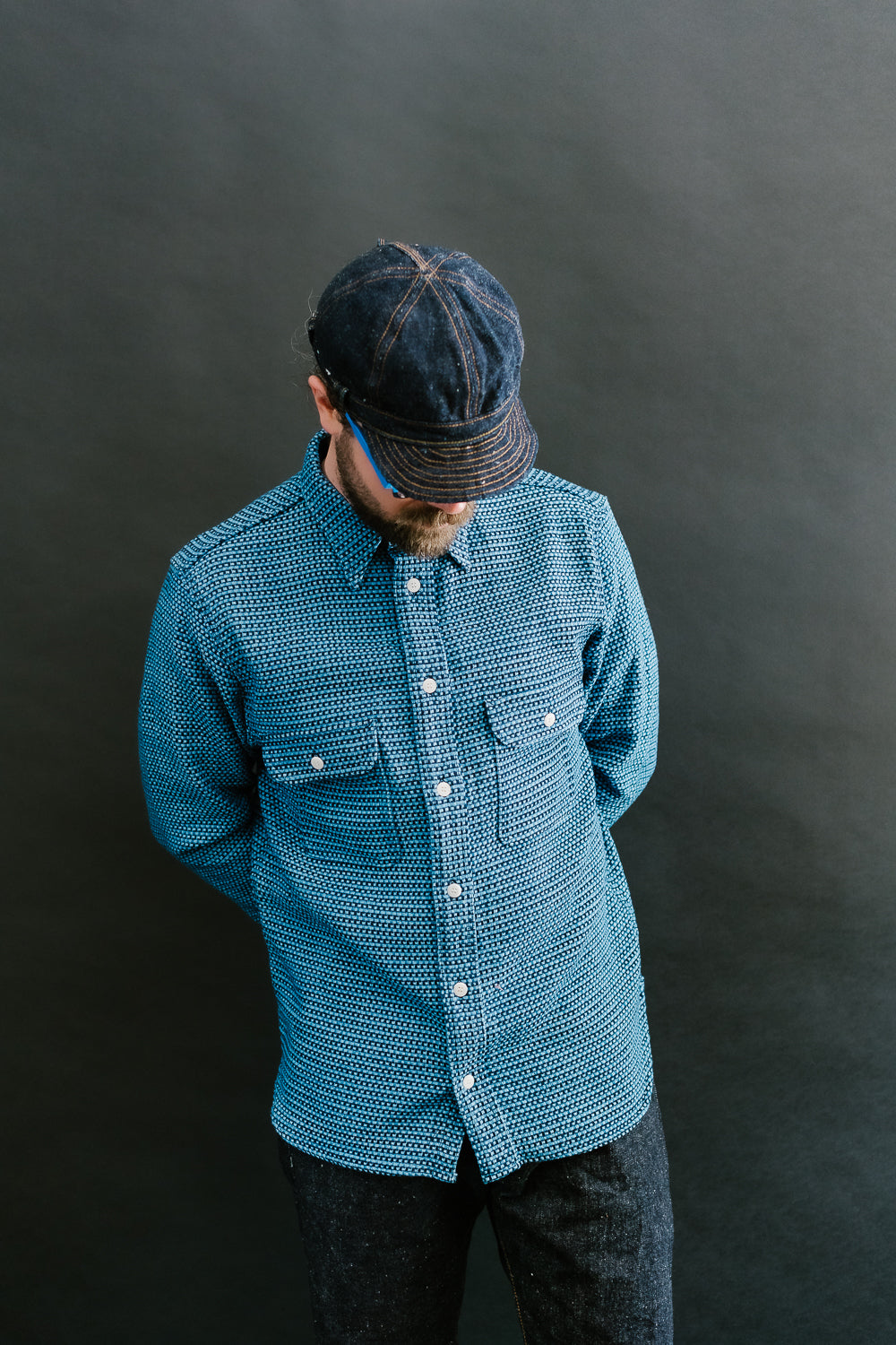 SSS24-01W - 'Aizome' Thick Oxford Work Shirt - Natural Indigo