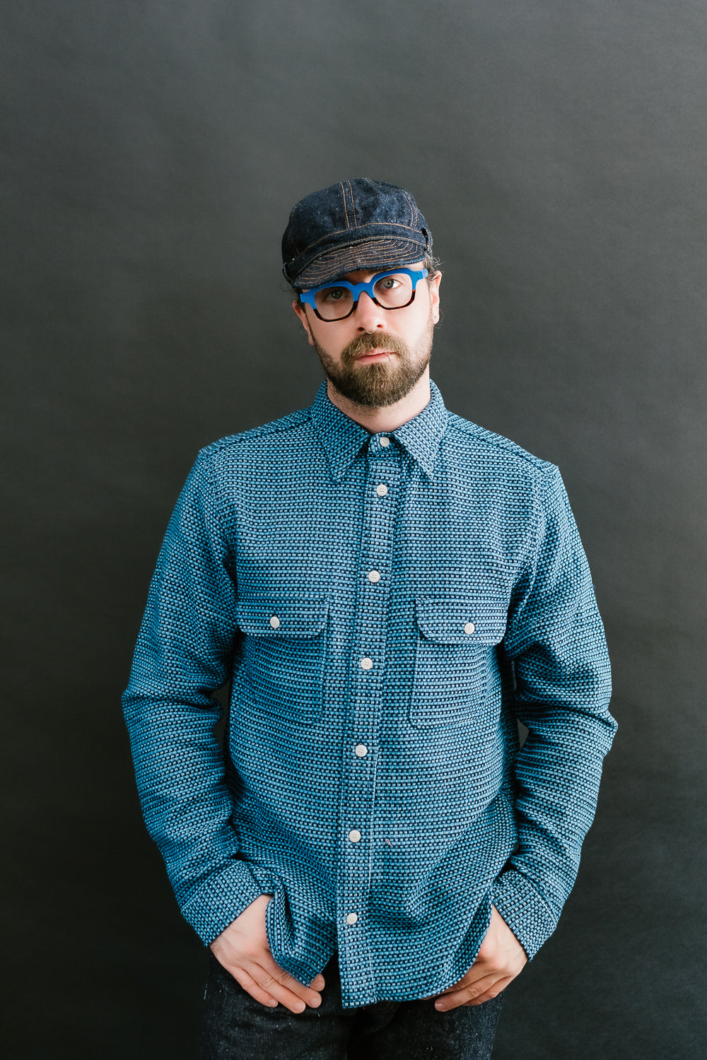 SSS24-01W - 'Aizome' Thick Oxford Work Shirt - Natural Indigo