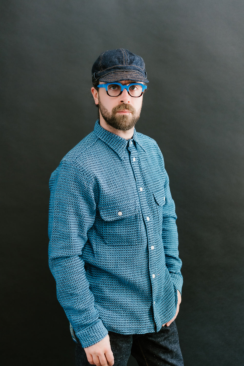 SSS24-01W - 'Aizome' Thick Oxford Work Shirt - Natural Indigo