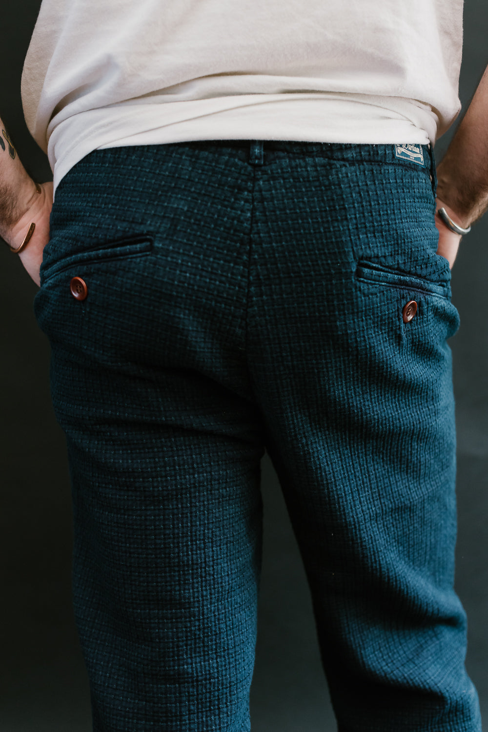 1870 - Stitched Sashiko Trousers Slim Tapered - Indigo