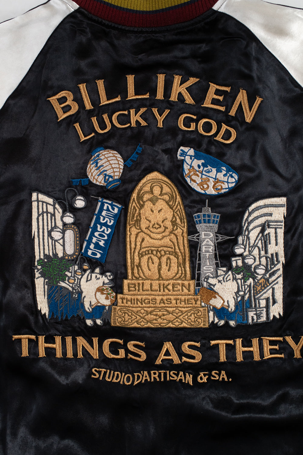 BILLI-002 - Billiken Collaboration Satin Sukajan Souvenir Jacket - Black x Green