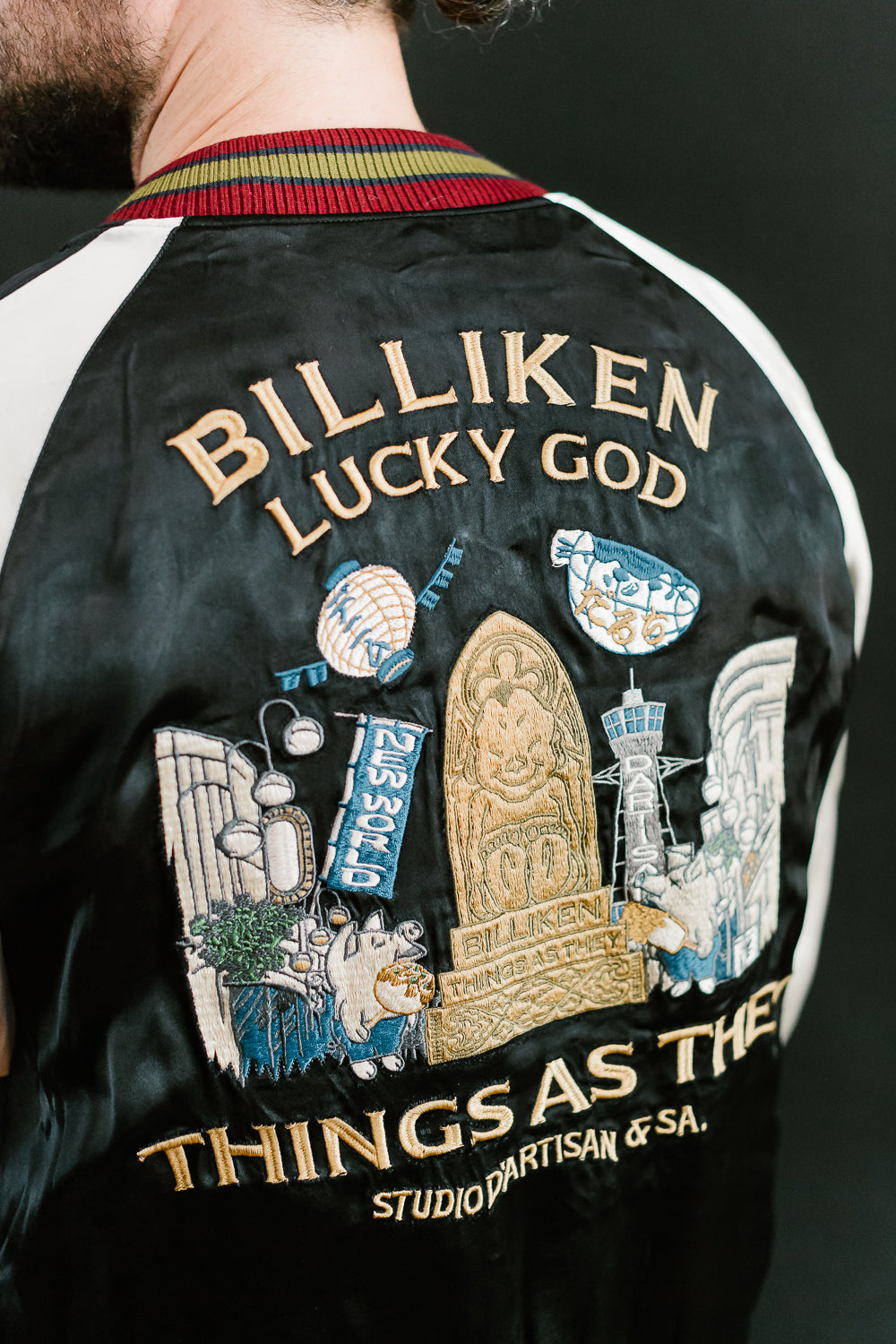 BILLI-002 - Billiken Collaboration Satin Sukajan Souvenir Jacket - Black x Green