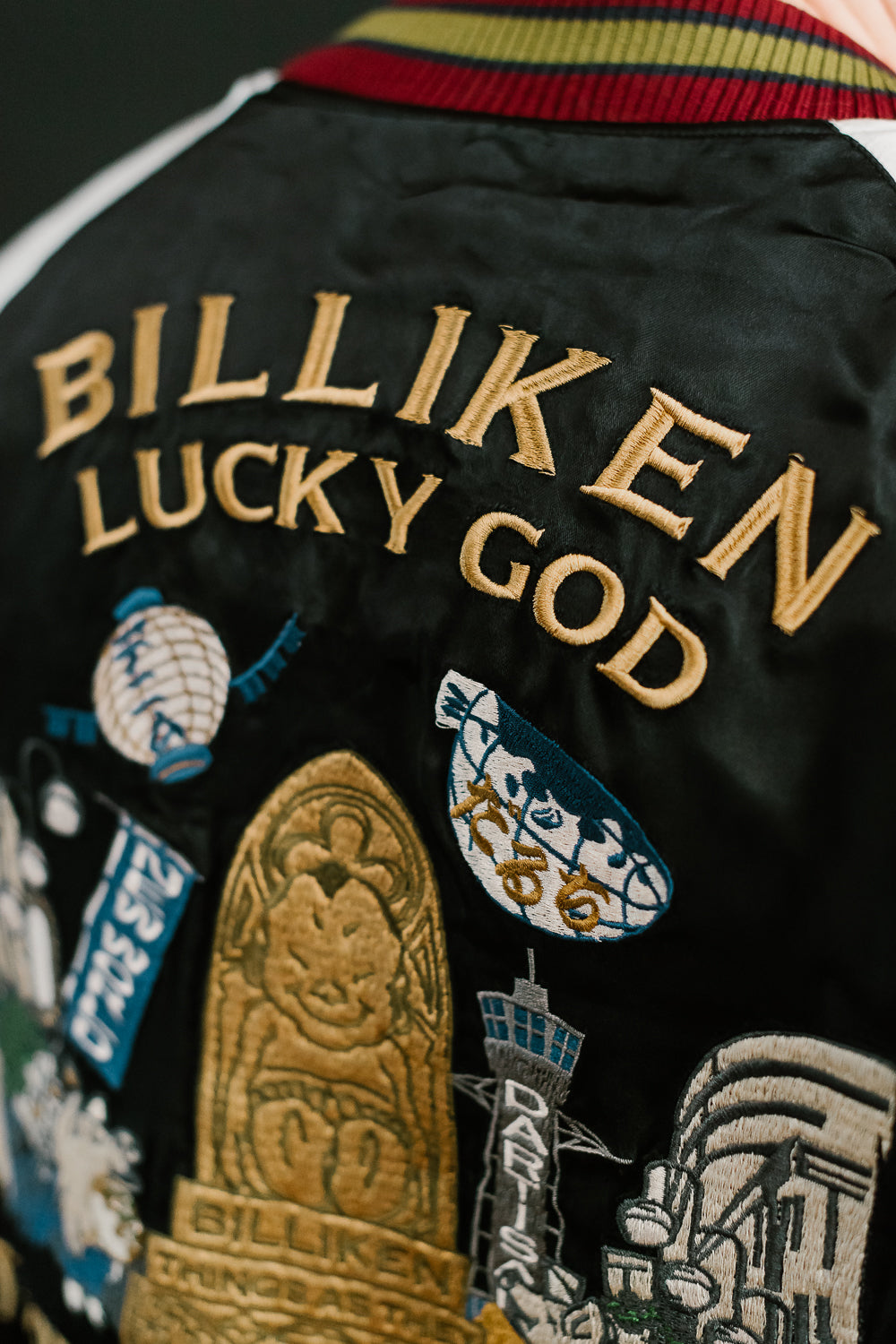 BILLI-002 - Billiken Collaboration Satin Sukajan Souvenir Jacket - Black x Green