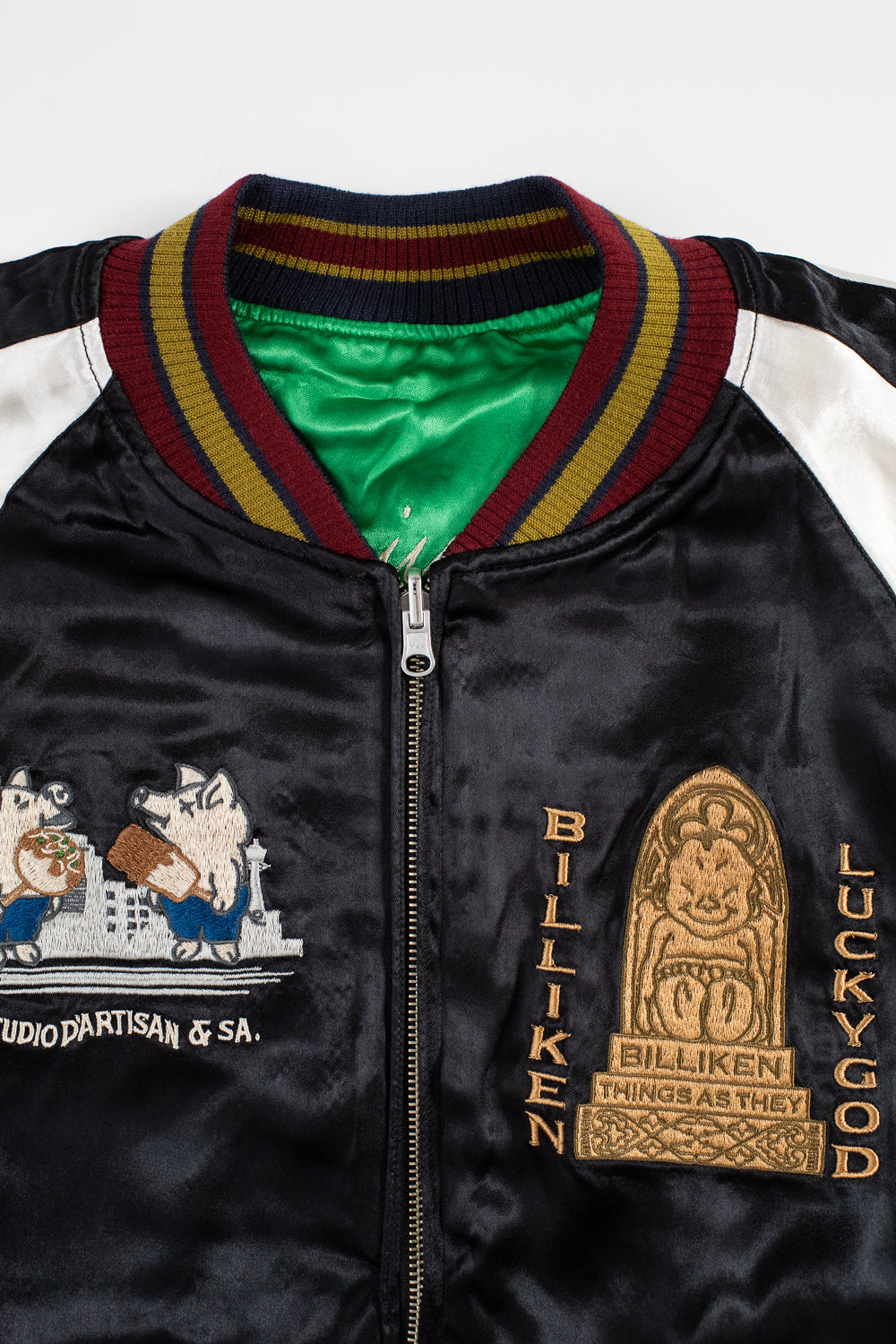 BILLI-002 - Billiken Collaboration Satin Sukajan Souvenir Jacket - Black x Green