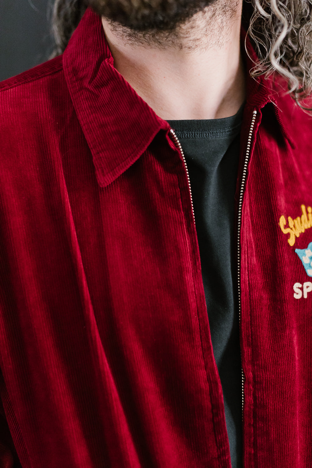 D4584 - Embroidery Speed Club Corduroy Jacket - Bordeaux