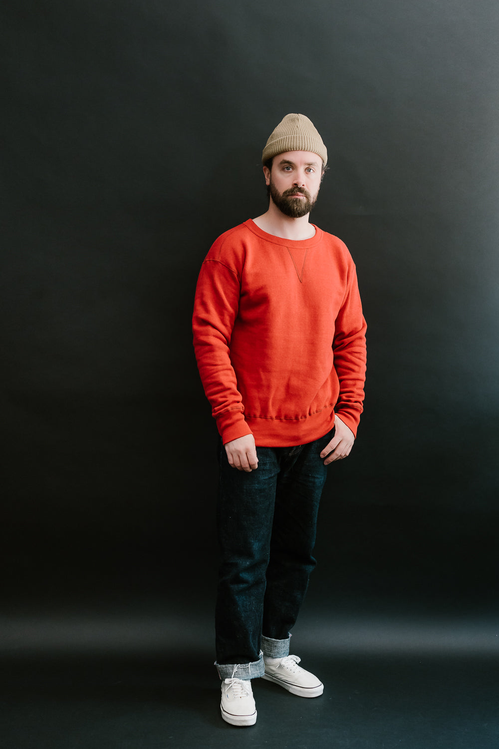 Lot 260 - DENIME - Four Needle V-Gusset Crew Neck Sweatshirt - Red