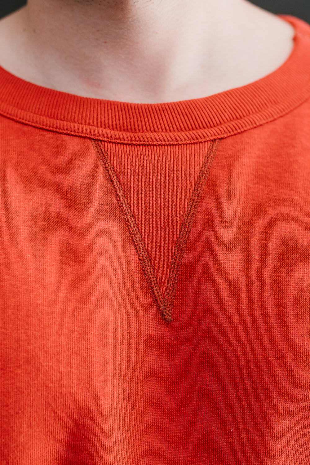 Lot 260 - DENIME - Four Needle V-Gusset Crew Neck Sweatshirt - Red