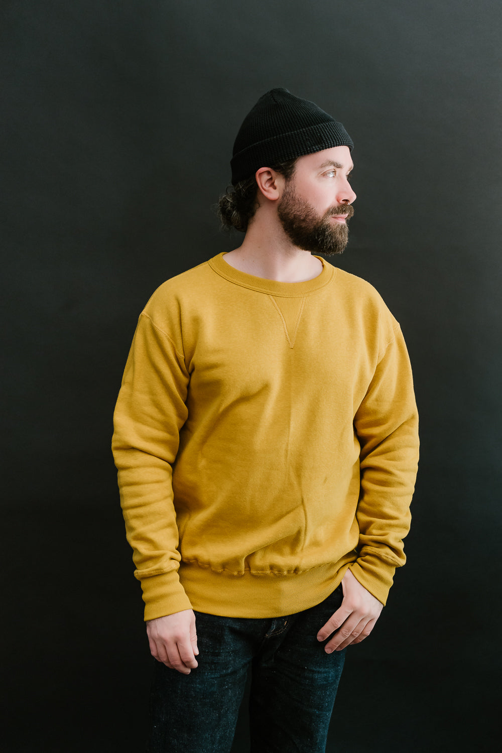 Lot 260 - DENIME - Four Needle V-Gusset Crew Neck Sweatshirt - Yellow