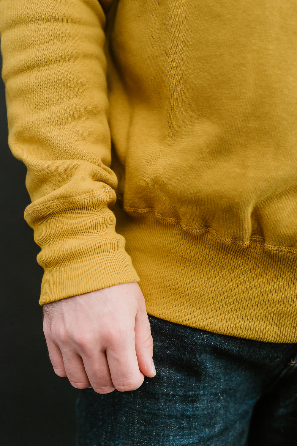 Lot 260 - DENIME - Four Needle V-Gusset Crew Neck Sweatshirt - Yellow