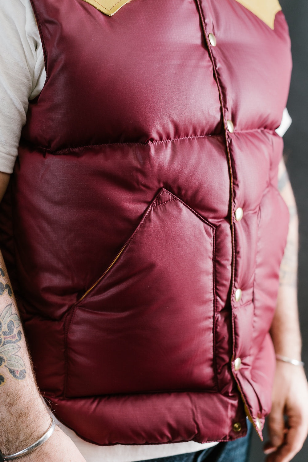 Lot 2197 - Rocky Mountain Featherbed x Warehouse Ripstop Nylon Down Vest - Burgundy