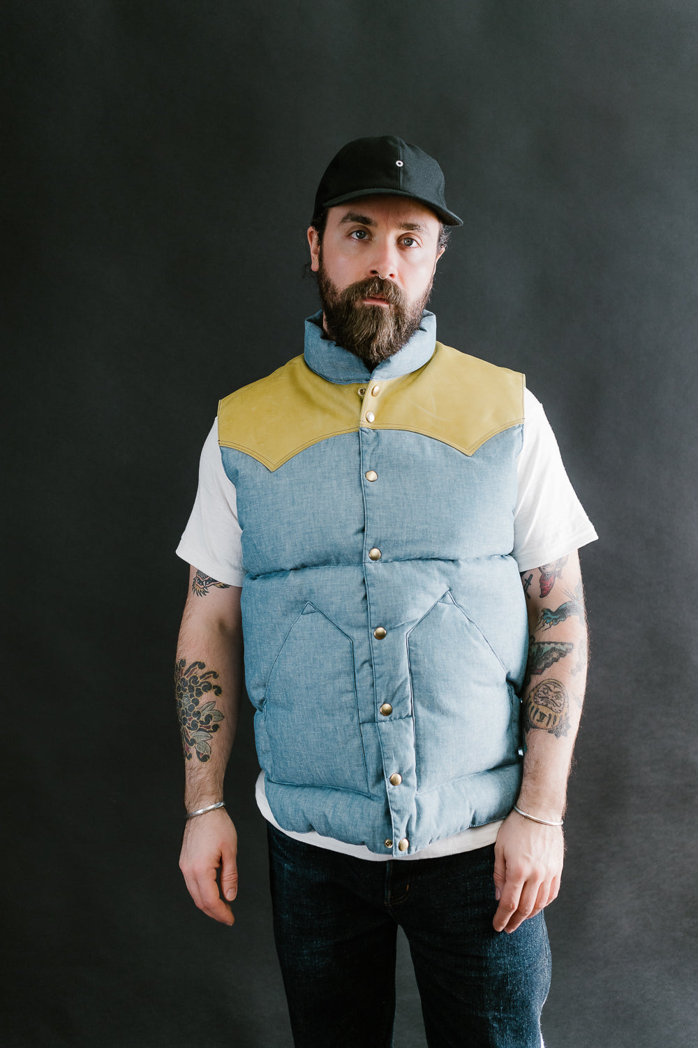 Lot 2200 - Rocky Mountain x Warehouse Selvedge Chambray Down Vest - Sax