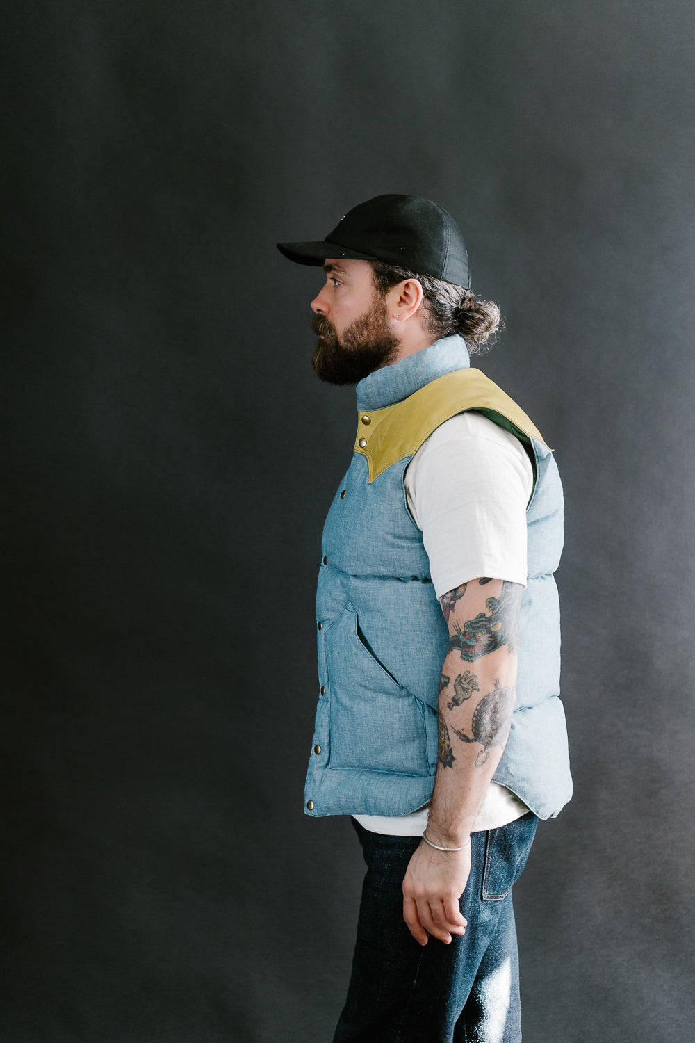 Lot 2200 - Rocky Mountain x Warehouse Selvedge Chambray Down Vest - Sax