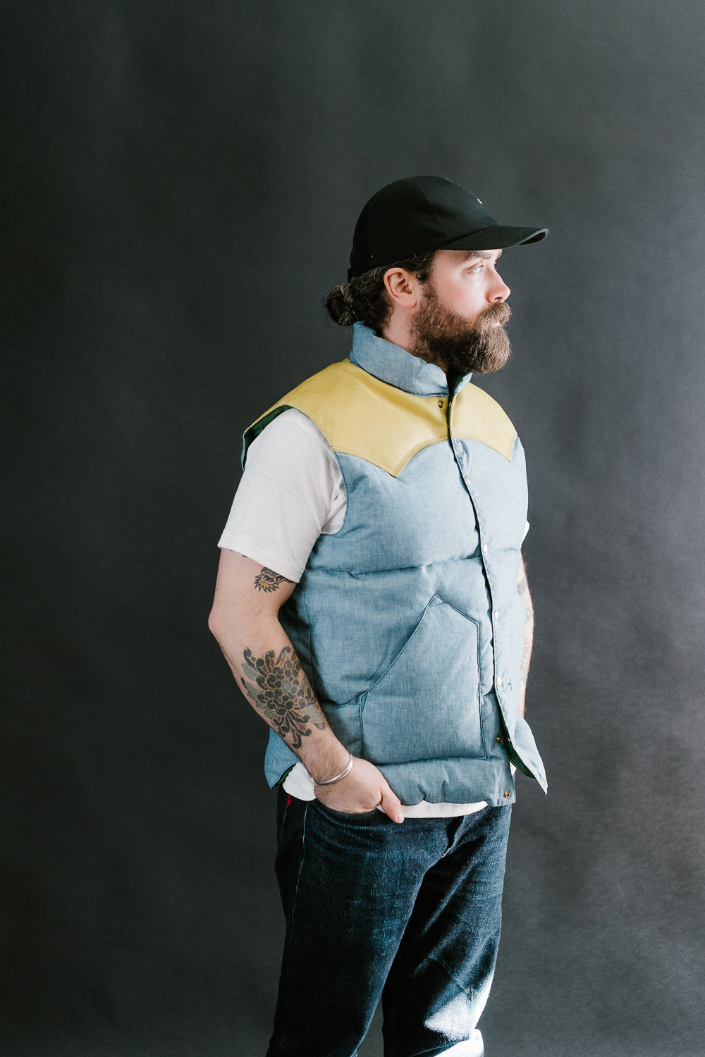 Lot 2200 - Rocky Mountain x Warehouse Selvedge Chambray Down Vest - Sax