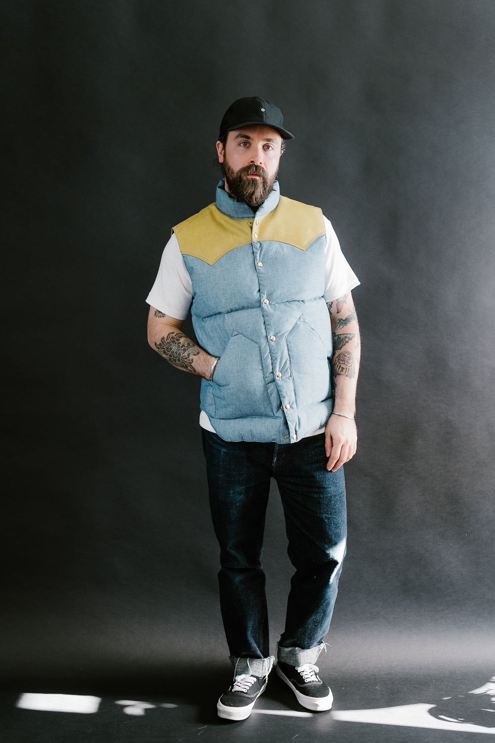 Lot 2200 - Rocky Mountain x Warehouse Selvedge Chambray Down Vest - Sax