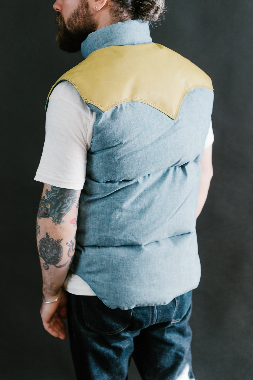 Lot 2200 - Rocky Mountain x Warehouse Selvedge Chambray Down Vest - Sax