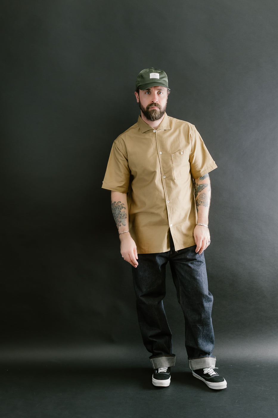 Lot 3091 - S/S Open Collar Shirt - Camel