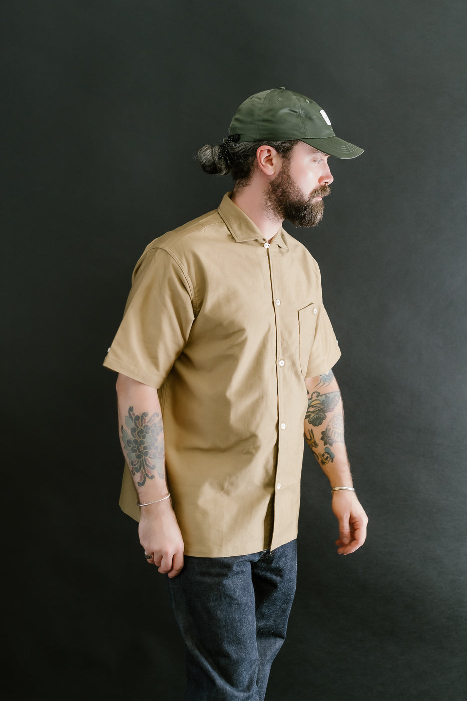 Lot 3091 - S/S Open Collar Shirt - Camel