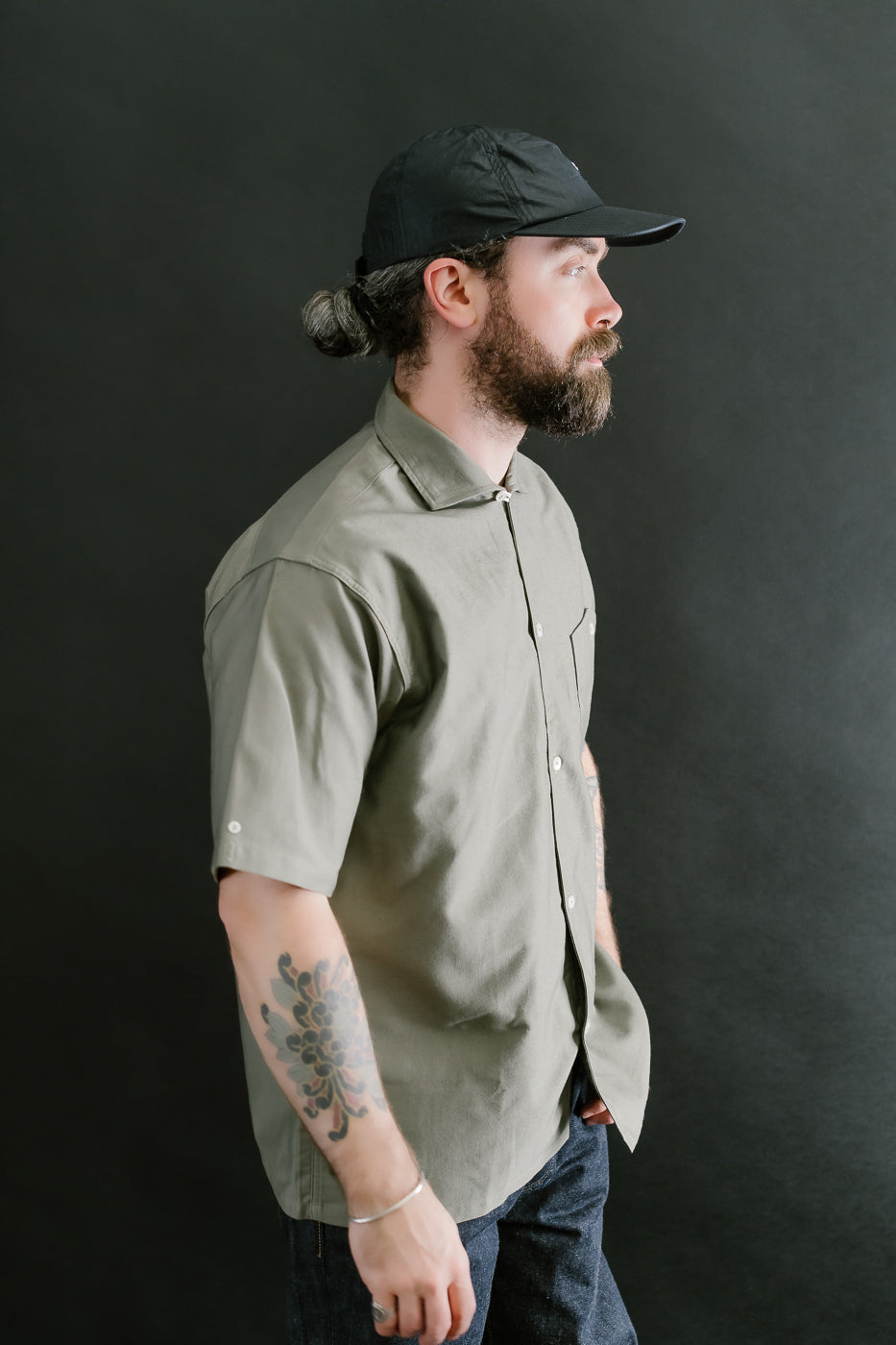 Lot 3091 - S/S Open Collar Shirt - OD Green