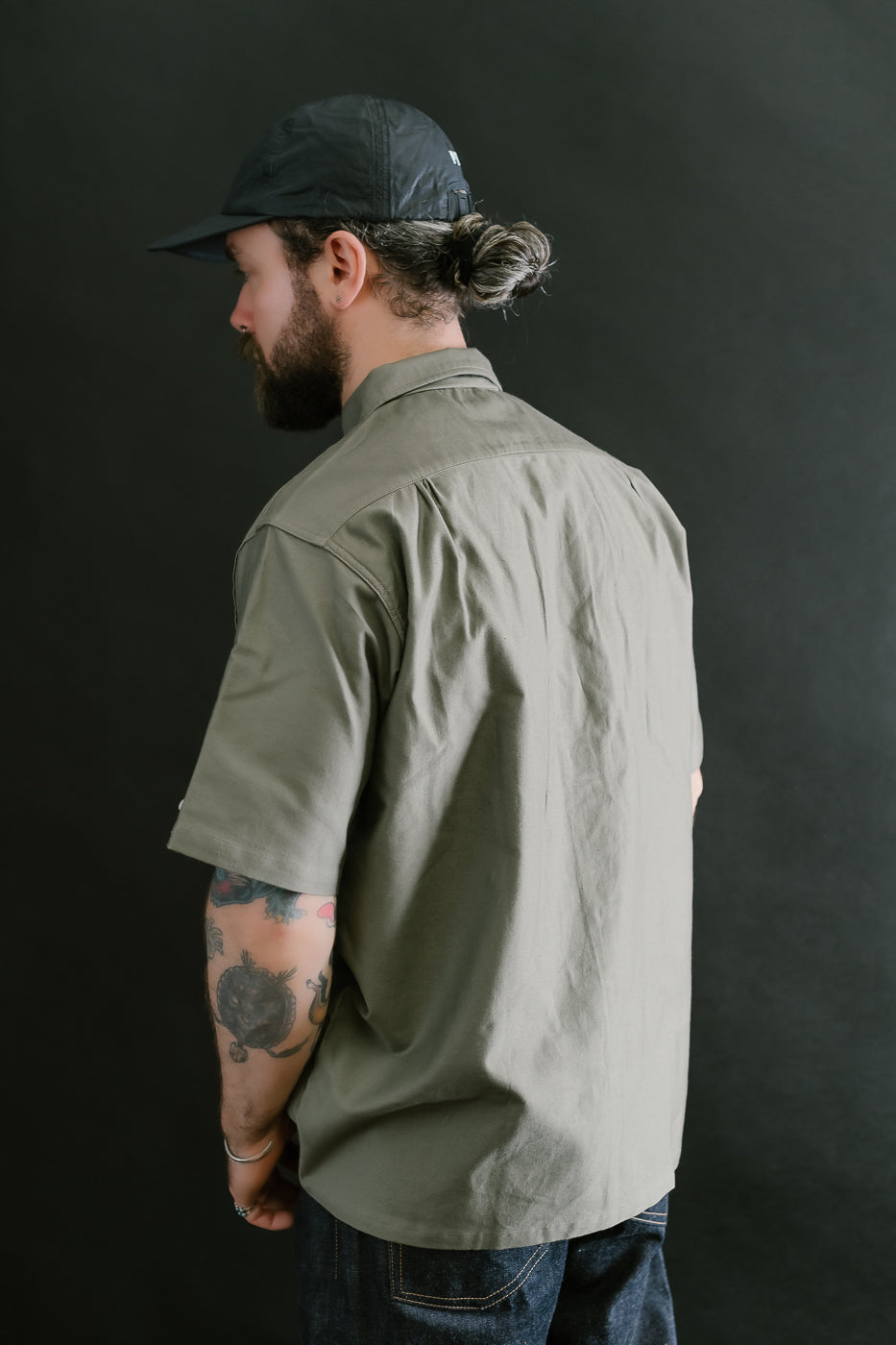 Lot 3091 - S/S Open Collar Shirt - OD Green